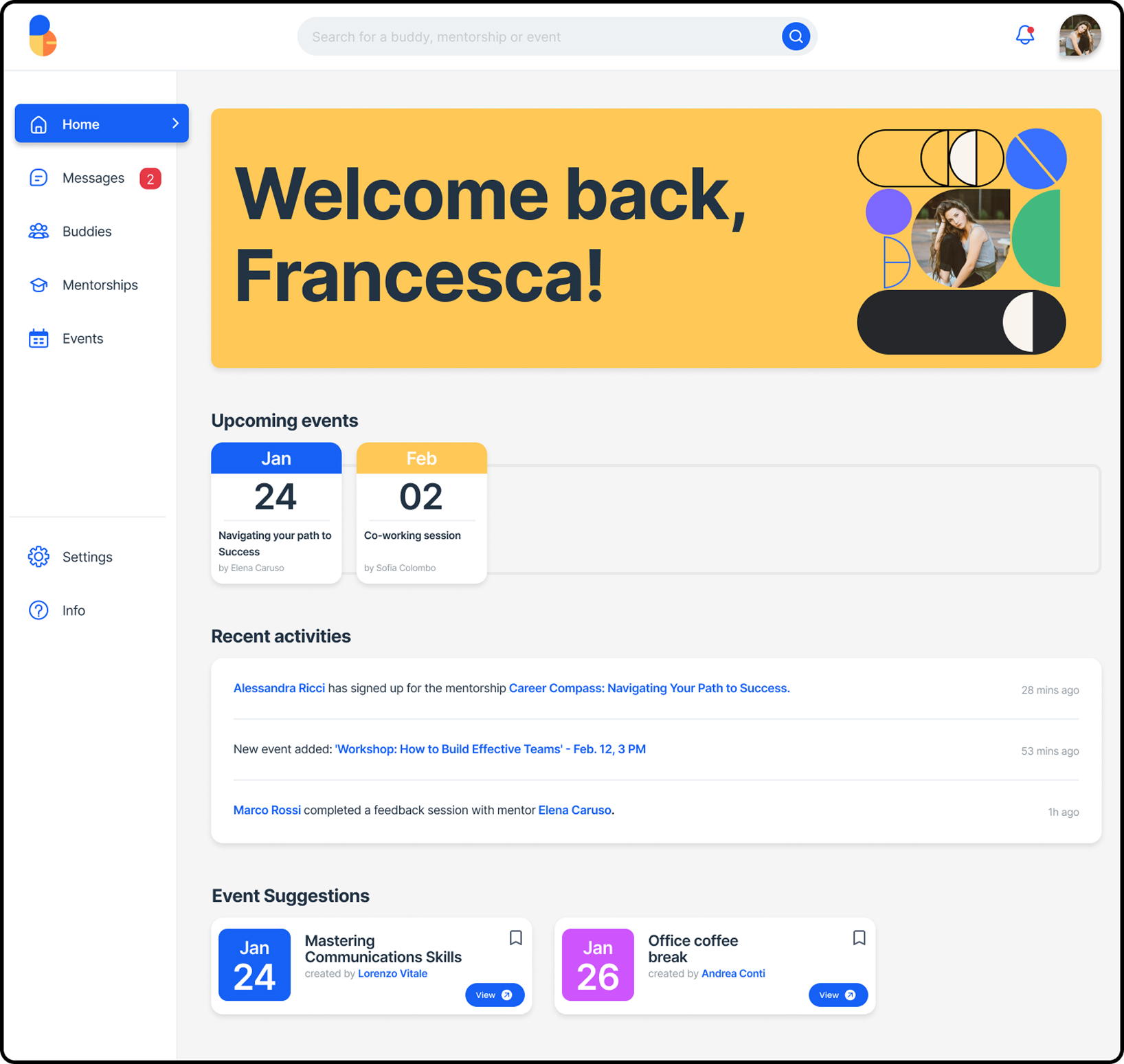 La dashboard di BuddyGrowth