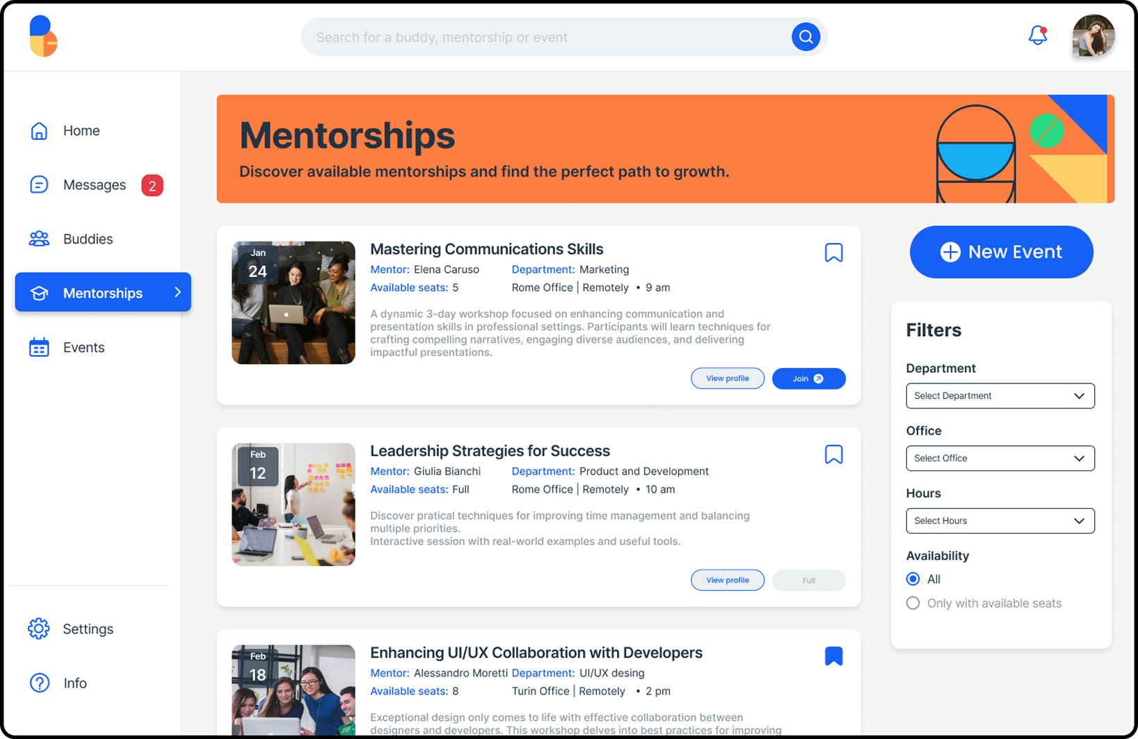 La sezione Mentorships