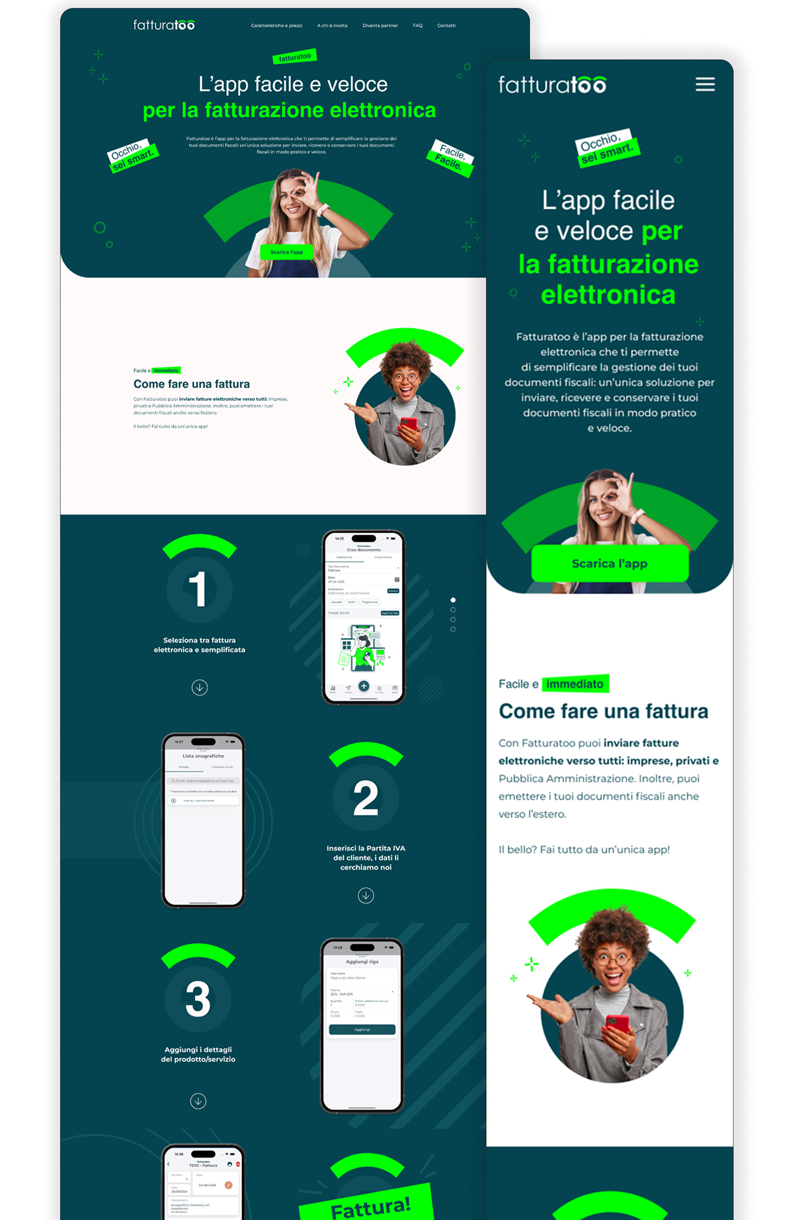 Home page di Fatturatoo, desktop e mobile