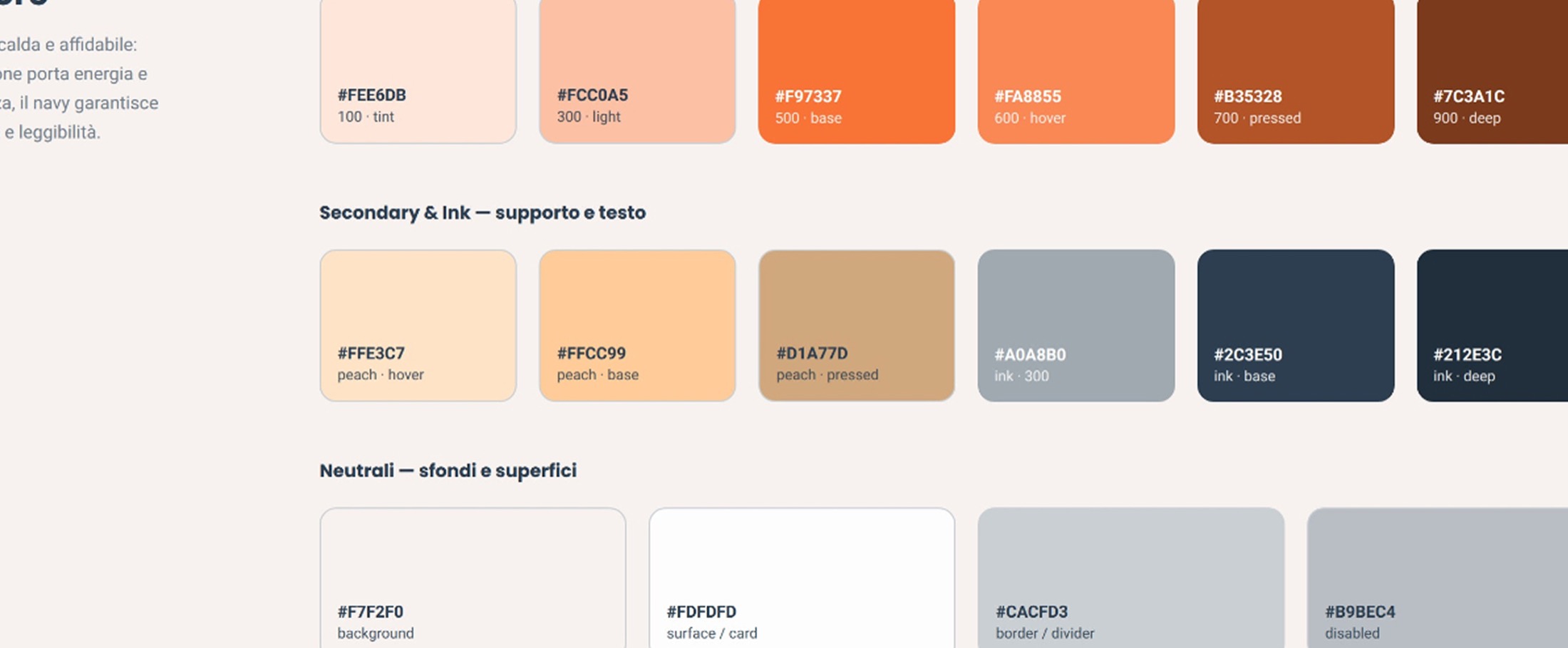 La tavola dei colori del design system di MindMatch